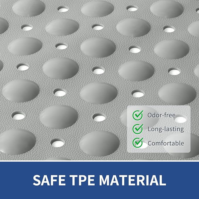 OTHWAY Extra Large Shower Mat 47"x 32", TPE Non Slip Shower Mat for Shower Stall, Inside Walk in Shower Mats with Drain Holes Suction Cups, Anti-Slip for Elderly Kids (Dark Grey)