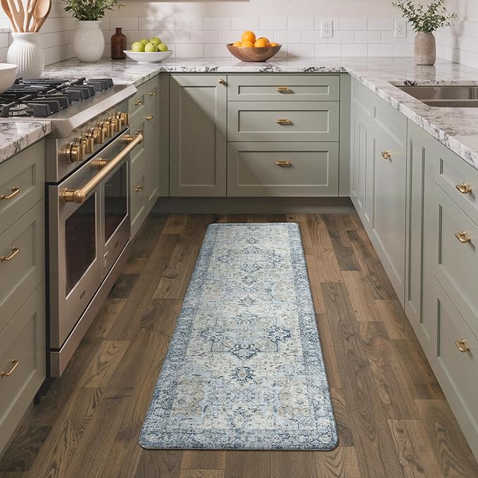 GENIMO Kitchen Mats for Floor, Washable Anti Fatigue Mat for Cushioned,17.3"x59", Waterproof Kitchen Rugs, Non Slip Foam Comfort Standing Mat Rug for Home, Runner, Sink, Office, Laundry, Light Blue