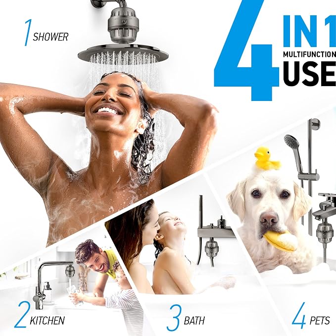AquaHomeGroup 20 Stage Shower Filter with Vitamin C E and A - Reduces Chlorine, Heavy Metals and Sediment - 2 Cartridges Included - Consistent Flow - Brushed Nickel