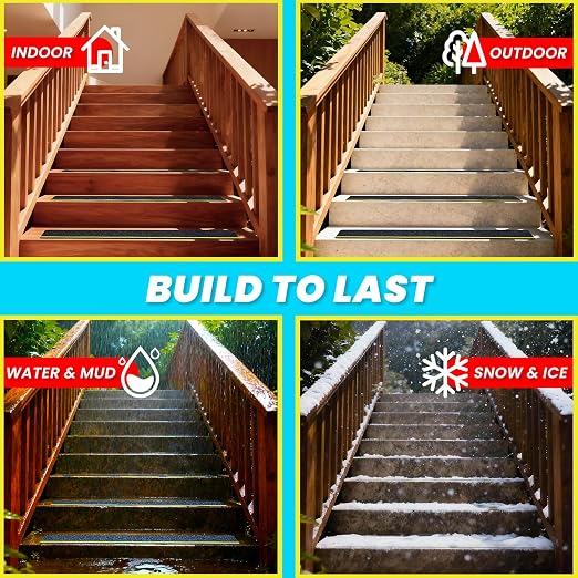 LifeGrip Anti Slip Traction Treads with Reflective Stripe (10-Pack), 4" X 28", Best Grip Tape Grit Non Slip, Outdoor Non Skid Tape, High Traction Friction Abrasive Adhesive for Stairs Step, Black
