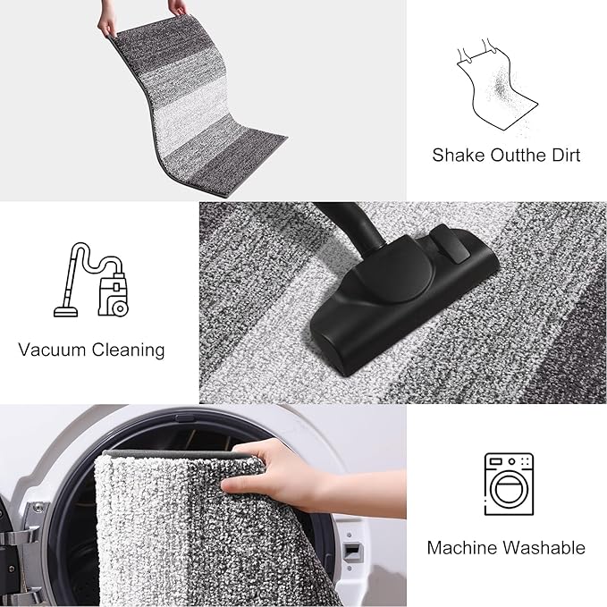 Smiry Dog Door Mat for Muddy Paws, Absorbs Moisture and Dirt, Low-Profile Entryway Mat with Non-Slip Backing, Entry Indoor Outdoor Doormat for Inside Floor (71x47 Inches, Light Grey, Striped)