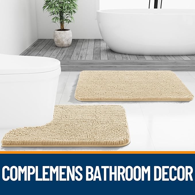 OLANLY Bathroom Runner Rugs 47x20, Extra Soft Absorbent Chenille Bath Rugs, Rubber Backing Quick Dry, Machine Washable Long Bath Mats for Bathroom Floor, Tub and Shower, Home Decor Accessories, Beige