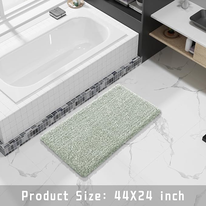 Yimobra Light Green and White Bathroom Rugs Non Slip Washable 44X24, Ultra Soft and Water Absorbent Bath Mats, Plush Fluffy Shower Mat Outside, Luxury Microfiber Thick Matts for Bathroom Floor/Tub