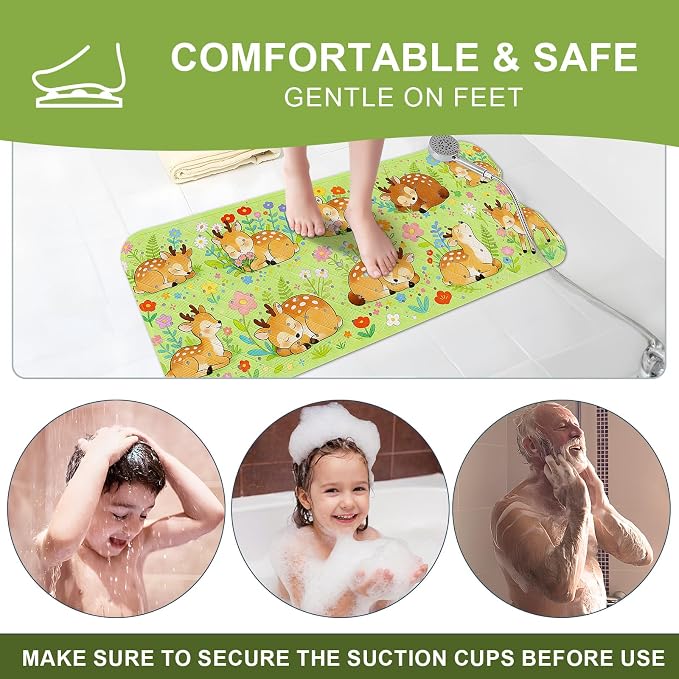 XIYUNTE Baby Bath Mat for Tub Non Slip Kids, BPA Free Extra Long Bathtub Mat 40x16 with Drain Holes and 200 Suction Cups, Non Toxic Machine Washable Toddler Bath Mat, Eco-Friendly Certified