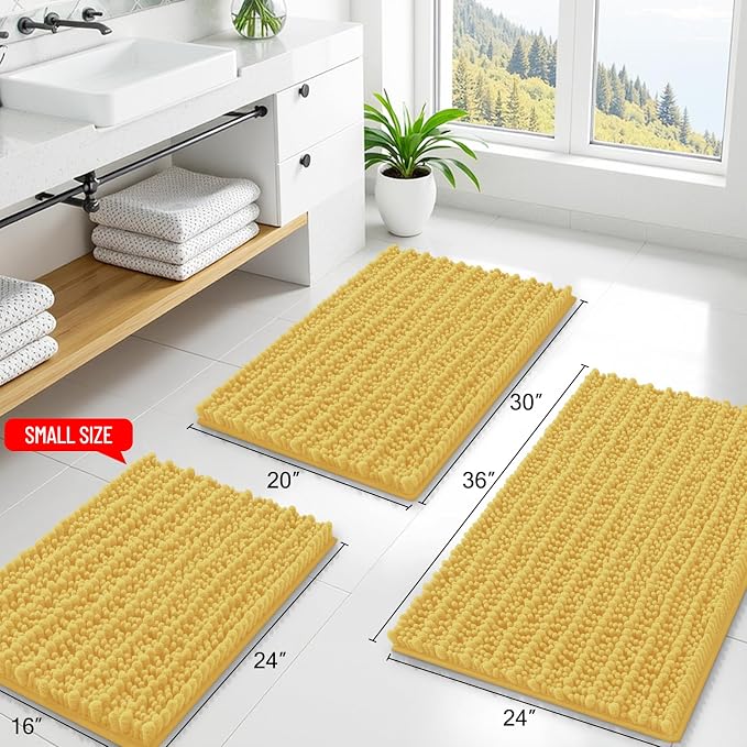 Smiry Bathroom Rugs Mat 48x32, Extra Soft Absorbent Chenille Bath Rugs, Non Slip Rubber Backing Machine Washable Quick Dry Bath Mats for Bathroom Floor, Tub, Shower, Home Decor Accessories, Yellow