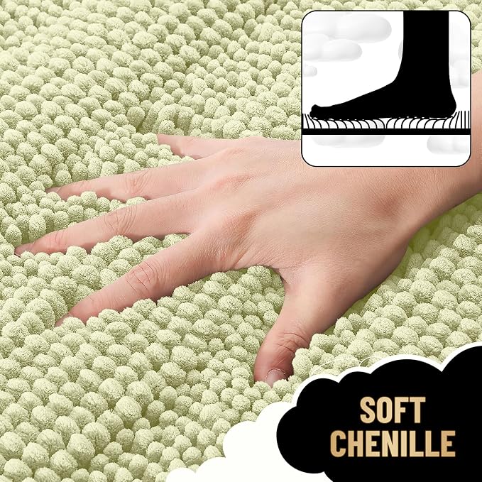 OLANLY Thick Bathroom Rugs 36x24, Extra Soft Absorbent Chenille Striped Bath Rugs, Rubber Backing, Machine Wash Dry, Bath Mats for Bathroom Floor, Tub and Shower, Home Decor Accessories, Vanilla