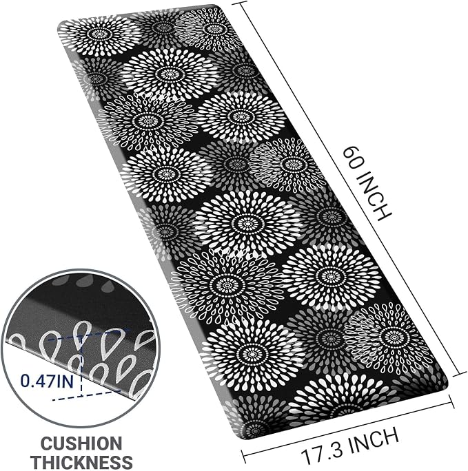LuxStep Kitchen Mat Waterproof Kitchen Rugs for Floor Cushioned Anti-Fatigue Mat Non-Slip Standing Desk Mat Comfort Floor Mats for House Sink Office 17.3" x 60" Black
