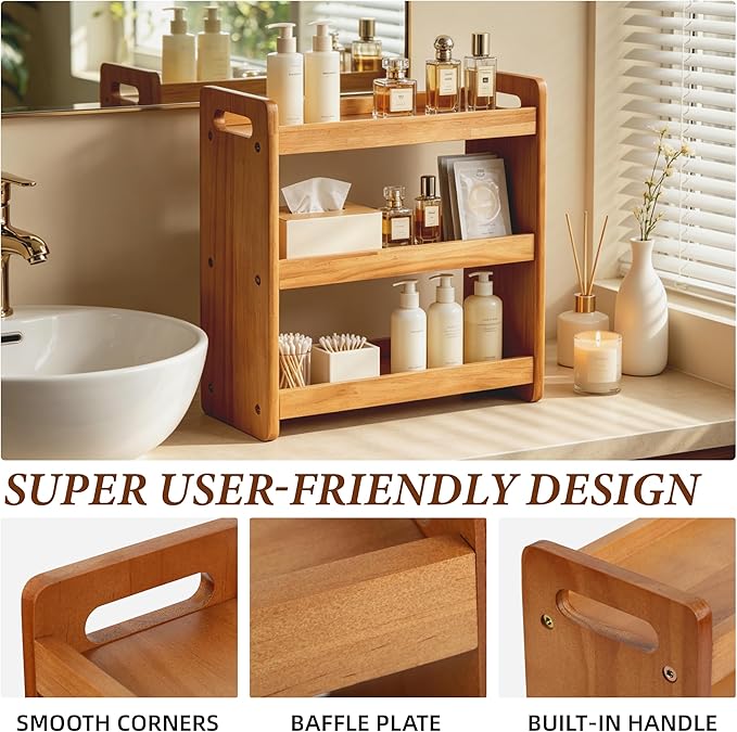 Bathroom Counter Organizer, 3 Tier Bathroom Countertop Organizer, Bathroom Counter Shelf, Wooden Makeup Organizers Countertop, Bathroom Vanity Organizers and Storage for Bedroom, Gifts