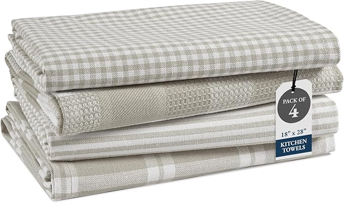 LANE LINEN Cotton Kitchen Towels Set, 4-Pack – Absorbent, Quick-Drying Dish Towels, Tea Towels, 18" x 28" - Slate Grey