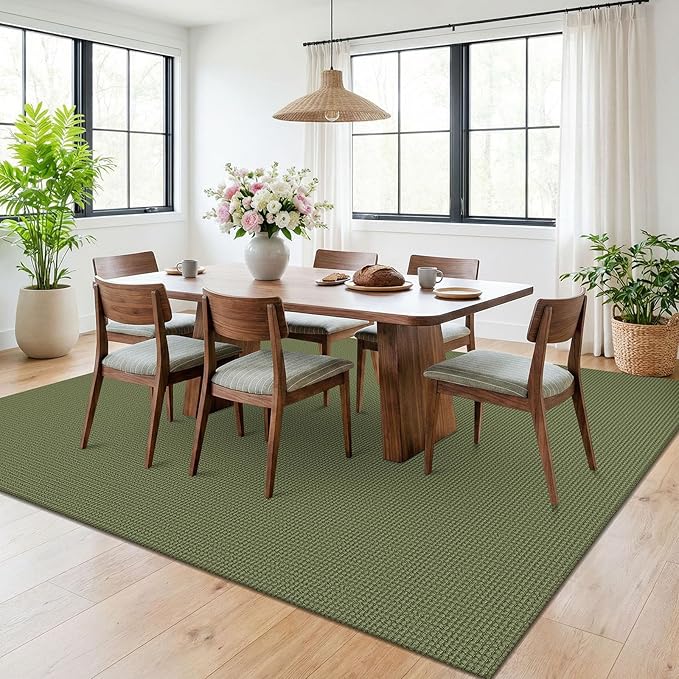 KOZYFLY 6x9 Dining Room Rugs, Washable Area Rug for Living Room, Non Slip Rugs for Bedroom, Braided Floor Carpet for Nursery, Office, Cotton Rug Home Indoor Decor, Olive Green/Earthy Green