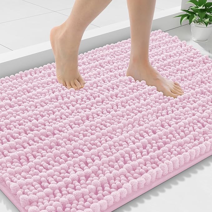 Smiry Bathroom Rugs Mat 36x24, Extra Soft Absorbent Chenille Bath Rugs, Non Slip Rubber Backing Machine Washable Quick Dry Bath Mats for Bathroom Floor, Tub, Shower, Home Decor Accessories, Pink