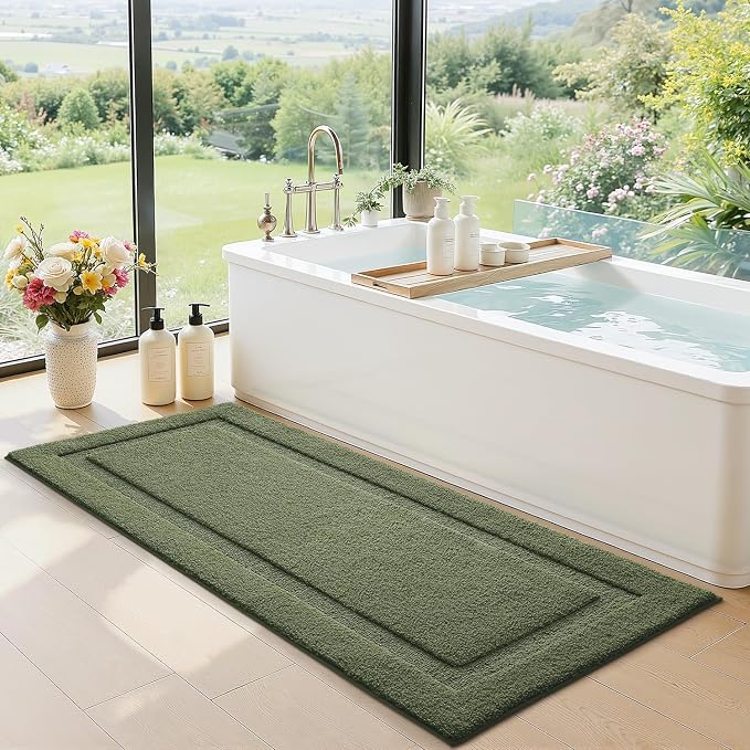 LUMI Extra Large Ultra Soft Bathroom Rugs Non Slip with Rubber Backing, Absorbent Washable Bath Mat Quick Dry, Upgraded Premium Microfiber Plush Carpet for Bathtub and Shower Floor, Green, 24x60