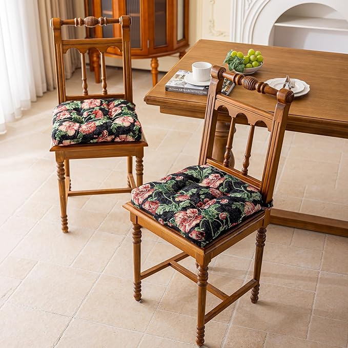 vctops Farmhouse Floral Print Chair Cushions with Ties U-Shaped Soft Comfortable Chair Pads Non Slip Seat Cushions for Indoor Dining Room and Kitchen Chairs (Flower F,16"x16")