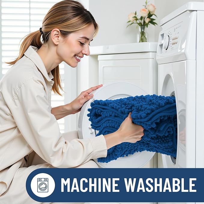 Smiry Bathroom Rugs Mat 36x24, Extra Soft Absorbent Chenille Bath Rugs, Non Slip Rubber Backing Machine Washable Quick Dry Bath Mats for Bathroom Floor, Tub, Shower, Home Accessories, Deep Navy Blue