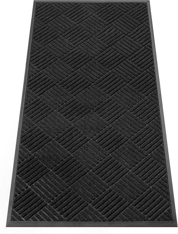 Indoor Outdoor Door Mat, 4’x 2' Doormat for Entryway, Rubber Backing Non Slip Front Door Mat Outside Entrance, Super Absorbent Commercial Floor Mat for Home Office, Black
