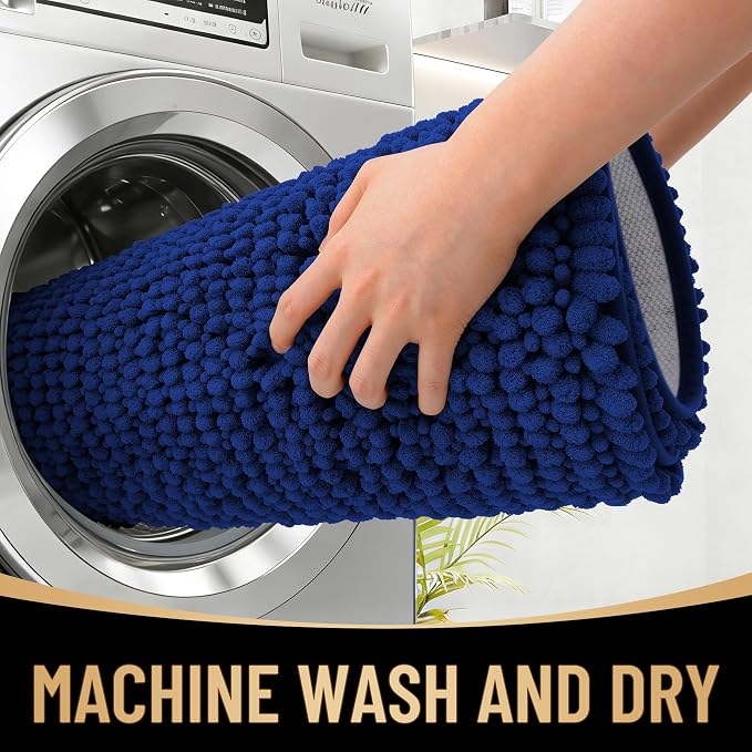 OLANLY Thick Bathroom Runner Rugs 59x20, Extra Soft Absorbent Chenille Bath Rugs, Rubber Backing, Machine Wash Dry, Long Bath Mats for Bathroom Floor, Tub and Shower, Home Decor Accessories, Navy