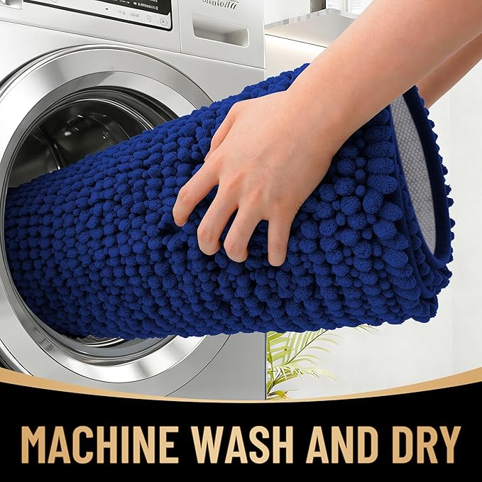 OLANLY Thick Large Bathroom Rugs 59x35, Extra Soft Absorbent Chenille Bath Rugs, Rubber Backing, Machine Wash Dry, Bath Mats for Bathroom Floor, Tub and Shower, Home Decor Accessories, Navy