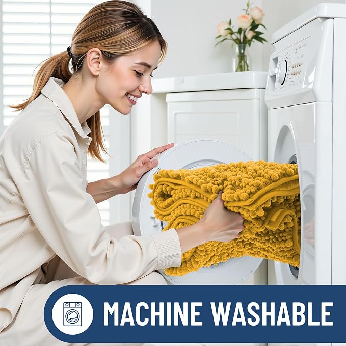 Smiry Bathroom Rugs Mat 24x16, Extra Soft Absorbent Chenille Bath Rugs, Non Slip Rubber Backing Machine Washable Quick Dry Bath Mats for Bathroom Floor, Tub, Shower, Home Accessories, Golden Yellow