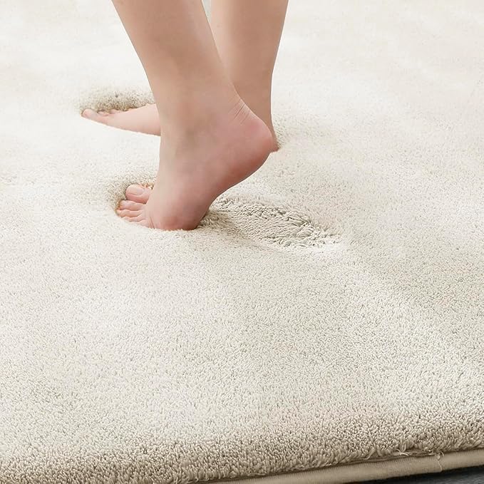 MINIDEAR Toilet Rugs 24x20 - U Shaped Beige Thick Memory Foam Contour Rugs,Ultra Soft & Plush Fluffy, Non-Slip, Quick Dry, Absorbent Washable Floor Microfiber Mat for Home Decor Accessories
