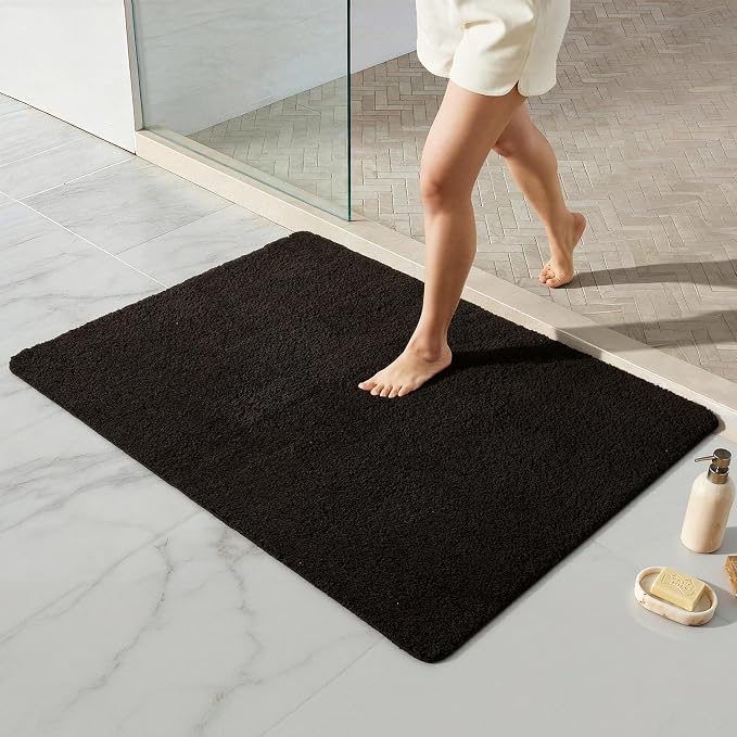 TYUU Large Bathroom Rugs, Ultra Soft Super Absorbent Bath Rugs Non Slip Washable Quick Dry Bath Mat with Rubber Backing for Bathroom Floor, Shower, or Sink, Black 3' x 4'