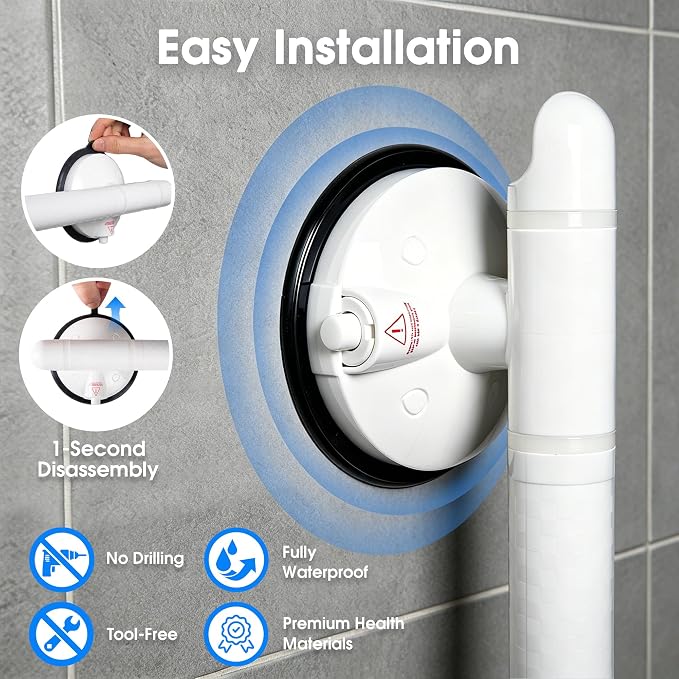 18.5inch Upgrade Suction Shower Grab Bar, Portable Shower Handle Bar Suction Grip Bar Bathtub Handle with Strong Hold Suction Cup Fitting and Rapid Release for Bathroom 1PACK