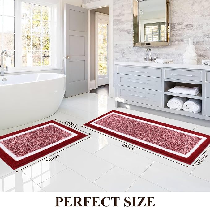 Pauwer Bathroom Rugs Sets 2 Piece, Non Slip Bath Mats, Absorbent Bath Rugs Floor Mat, Machine Washable Shower Rugs for Bathroom Floor, Tub and Shower, Red