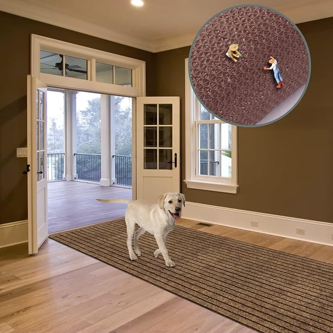 Custom Size Runner Rug 2 ft x 37 ft, 2-82ft Carpet Runners Hallway Entryway Kitchen Garage Laundry Room Area Rugs with Non-Slip Rubber Backing, Brown with Brown Stripe