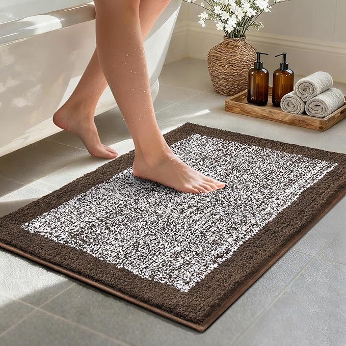 36x24 Large Bathroom Rugs Washable Non Slip, Brown Bath Mat for Bathroom Floor Tub, Soft Absorbent Quick Dry Mats for Shower, Bathtub,Home Decor