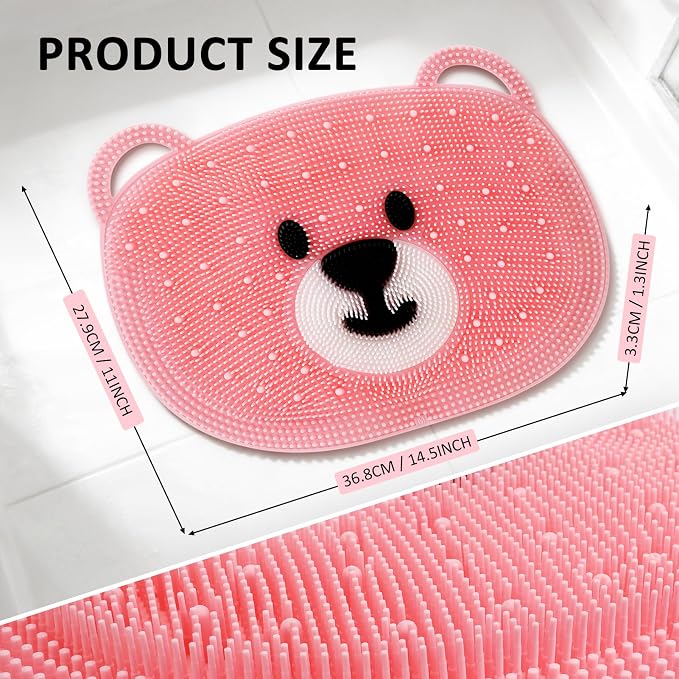 Foot Scrubber for Shower - Silicone Exfoliating Bath Mat with Non-Slip Suction Cups, Dead Skin & Callus Remover for Feet - Men & Women, 14.5" x 11" (Pink)