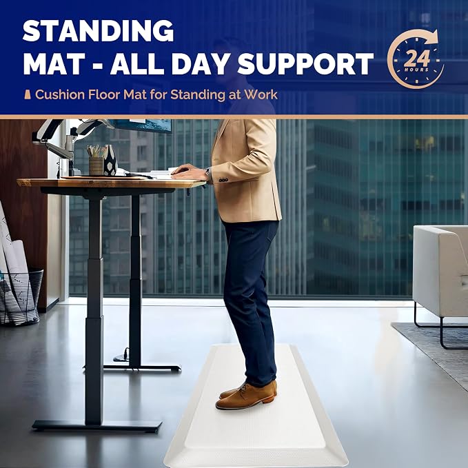 FEATOL Anti Fatigue Mats for Standing, 9/10 Extra Thick Ergonomic Standing Desk Mat, Comfort Memory Foam Standing Mat at Home,Office All Day (20" x 39", White, 2PC)