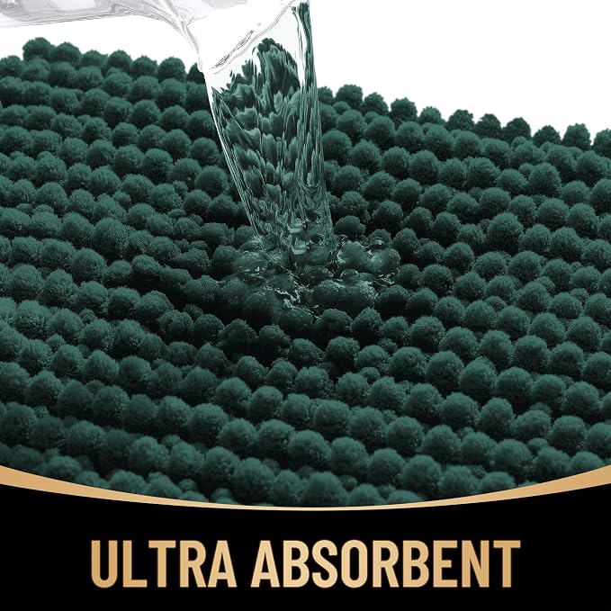 OLANLY Thick Bathroom Rugs 34x21, Extra Soft Absorbent Chenille Bath Rugs, Rubber Backing, Machine Wash Dry, Bath Mats for Bathroom Floor, Tub and Shower, Home Decor Accessories, Blackish Green