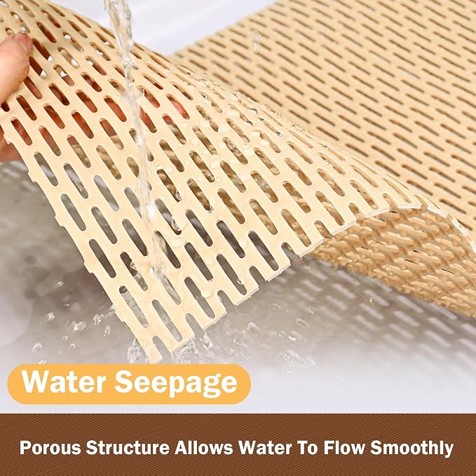 Bathroom Non Slip Shower Mat, Khaki 24x16 Inch Bathtub Mat, Non Slip Bathroom Mat for Elderly and Kids, Easy to Dry, Fast-Dry Drainage Hole, Easy to Prune