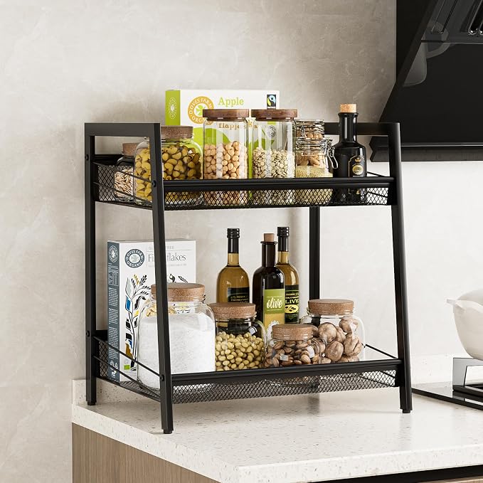 Masupu 2 Tier Bathroom Shelf, Bathroom Organizer and Storage for Small Space, Free-Standing Metal Rack Shelves Waterproof for Kitchen, Bathroom, Laundry, Toilet, Black