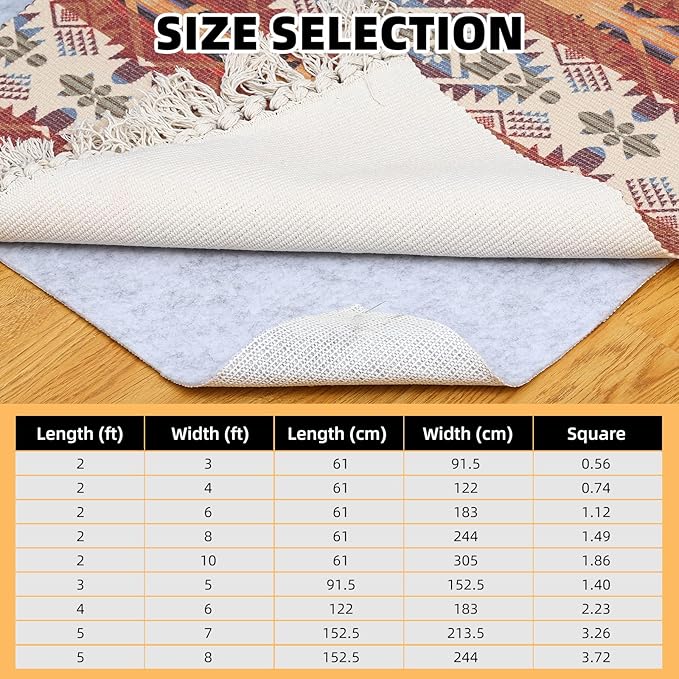 Non Slip Rug Pad, Natural Rubber Backing Rug Pads 1/4” Thick, Felt Rug Gripper Pad, Non Slip Under Carpet Mat, Under Rug Cushion for Hardwood Floors, Carpet Runners (5x8FT)