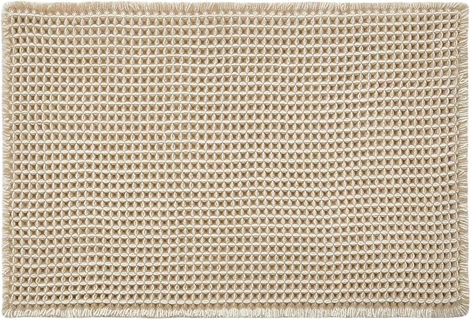 TYUU Pale Beige Bathroom Rug, Waffle Bath Mat Non Slip Washable Super Absorbent Quick Dry Boho Farmhouse Bathroom Decor, 24''x16'' Pale Beige