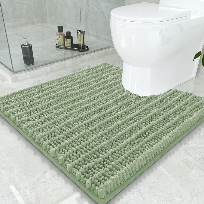 Smiry Bathroom Toilet Rugs U Shaped 24x24, Extra Soft Absorbent Non Slip Rubber Backing Chenille Contour Bath Rugs for Toilet, Machine Washable Contoured Bath Mats, Sage Green