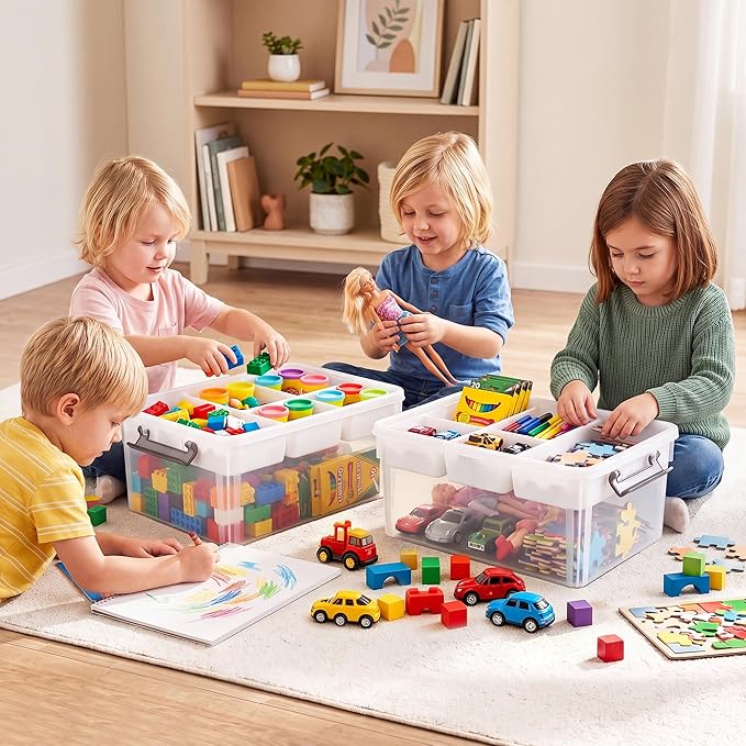 Citylife 17 QT Plastic Storage Box with Removable Tray Craft Organizers and Storage Clear Storage Container for Organizing Bead, Tool, Sewing, Playdoh, 2 Packs