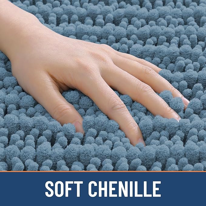 Smiry Bathroom Rugs Mat 32x20, Extra Soft Absorbent Chenille Bath Rugs, Non Slip Rubber Backing Machine Washable Quick Dry Bath Mats for Bathroom Floor, Tub, Shower, Home Accessories, Grayish Blue