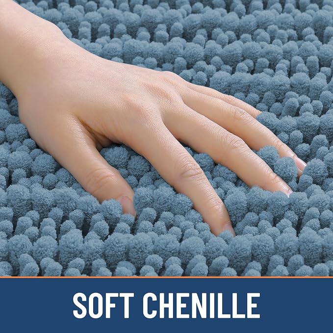 Smiry Bathroom Rugs Mat 45x27, Extra Soft Absorbent Chenille Bath Rugs, Non Slip Rubber Backing Machine Washable Quick Dry Bath Mats for Bathroom Floor, Tub, Shower, Home Accessories, Grayish Blue