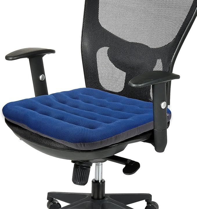 SINOSSO Excellent Support Effect Office Chair Cushion 1 Pack, Luxury Air Mesh Breathable Non-Slip Desk Computer Seat Cushion, Kitchen Dining Room Square Chair Pad (1 Count, Blue)