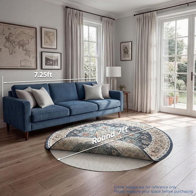 Veken 7x7 Ft Round Rug Pad Gripper for Hardwood Floors, Circle Non Slip Rug Pads for Area Rugs, Thick Rug Grippers for Tile Floors, Under Carpet Anti Skid Mat, Keep Your Rugs Safe and in Place