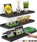 BAYKA Floating Shelves for Wall, Wall Mounted Rustic Wood Shelves for Bathroom, Bedroom, Living Room, Kitchen, Hanging Shelf for Books/Storage/Room Decor with 22lbs Capacity (Black, Set of 3, 15.7in)