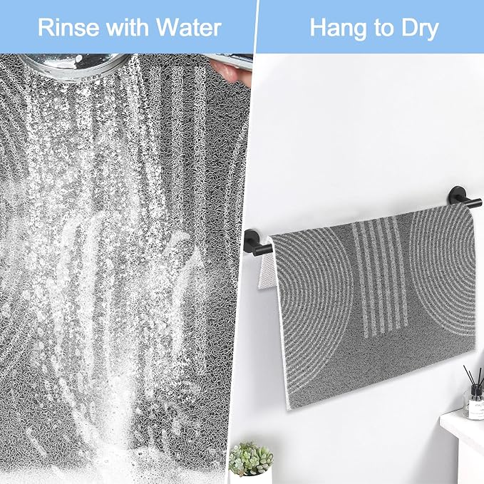 Square Shower Mat 32x32 Inch Non Slip Large Bath Mat for Inside Shower Loofah Soft Textured Bathroom Floor Mat Foot Massage Scrubber for Wet Area, Not Suction Cups, Quick Drying (White semi-Circle)