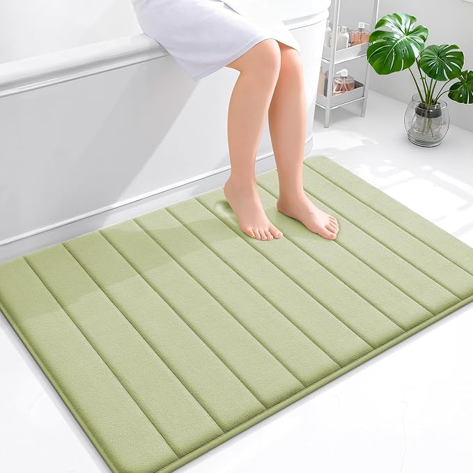 OLANLY Memory Foam Bath Mat 44x32, Super Soft Absorbent Bathroom Rugs, Quick Dry, Machine Washable Shower Floor Rugs, Bathmat Carpet, Bathroom Home Decor Accessories, Vanilla