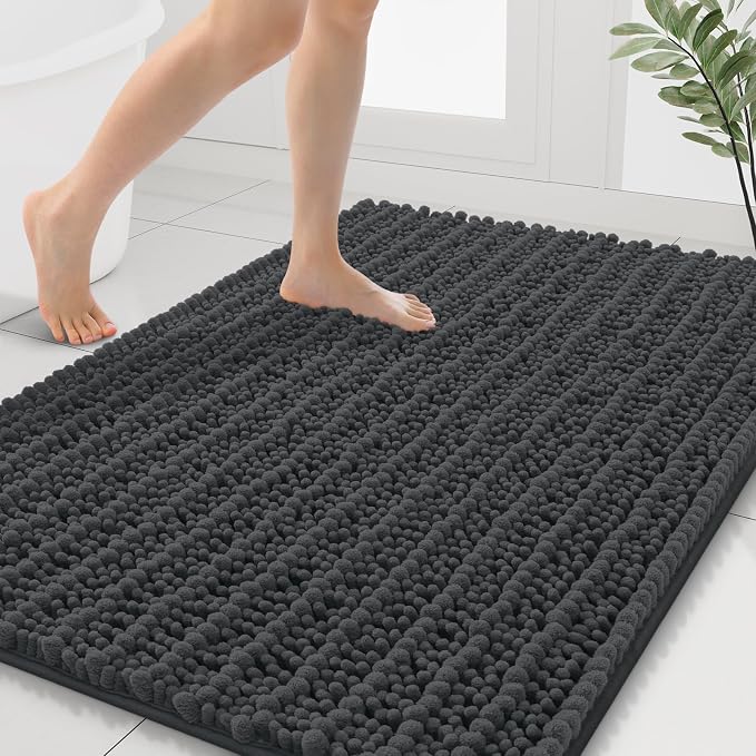 Smiry Bathroom Rugs Mat 40x32, Extra Soft Absorbent Chenille Bath Rugs, Non Slip Rubber Backing Machine Washable Quick Dry Bath Mats for Bathroom Floor, Tub, Shower, Home Decor Accessories, Dark Grey