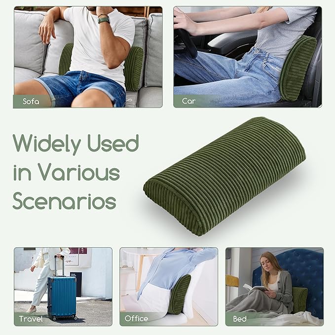 HIGOGOGO Lumbar Support Pillow for Recliner Chair/Accent Chair/Couch, Memory Foam Back Support Cushion for Elderly, Recliner Cushions for Back Rest, Pain Relief, Reading, Washable Cover, Dark Green