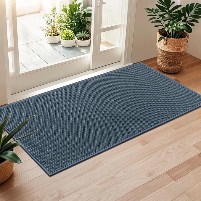 LEKEEPGO Door Mat 24"x47", Non Slip Door Mat Indoor Entrance, Rubber Backing Front Indoor Doormat Washable Absorbent Low-Profile Entryway Entry Resist Dirt Inside Door Mats, Cyan Blue