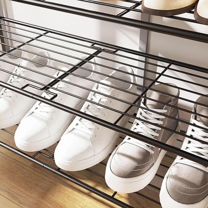 YATINEY 6-Tier Shoe Rack, Shoe Storage Organizer for Closet, Free Standing Shoe Organizer with Metal Mesh Shelves, 24 Pairs of Shoes, Rustic Brown and Black SS06BR