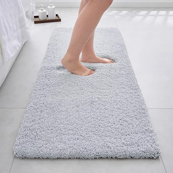 Disolla Bathrom Runner Rug 24x59 - Large Soft Plush Bath Mat, Thick Long Non-Slip Shaggy Floor Mat, Ultra-Absorbent for Master Bathroom Bedroom, Silver Grey