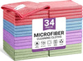SIFANGKE Microfiber Cleaning Cloth, 34 Pack Assorted Color Cleaning Rags for Housekeeping, Colorful Reusable Microfiber Towels for Car, Kitchen, Bathroom and Household Cleaning Supplies, 11.8"X11.8"